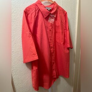 Woman Within Top Women Coral Button Up Seer Sucker Short Roll Tab Sleeve Size 1X